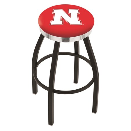 30 Blk Wrinkle Nebraska Swivel Bar Stool,Chrome Ring